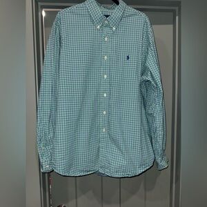 Ralph Lauren Men’s XXL Button Down Shirt Green Blue Gingham 100%Cotton Pony Logo